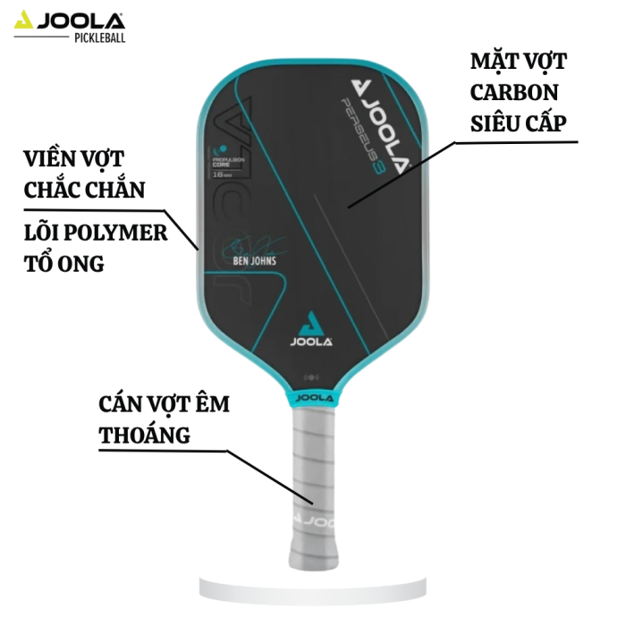 Vợt Pickleball Joola Ben Johns Perseus 3 16mm, Tạo Xoáy Đỉnh Cao, Cảm Giác Tối Ưu, Đa Năng