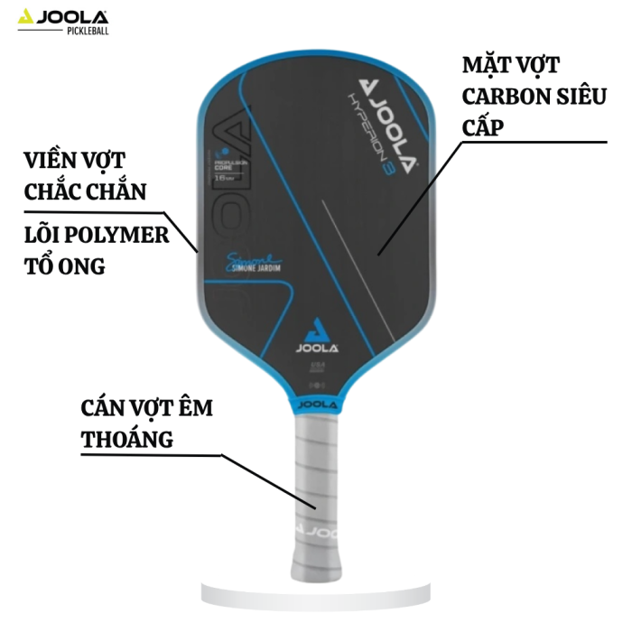 Vợt Pickleball Joola Simone Jardim Hyperion 3 16mm, Cao Cấp, Ổn Định, Chính Xác, Êm Tay
