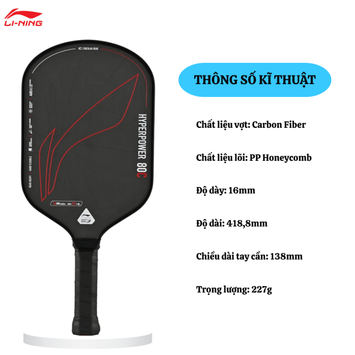 Vợt Pickleball Li-Ning Hyperpower 80C, Công Nghệ Carbon Siêu Nhẹ, Uy Lực Trong Từng Cú Đánh