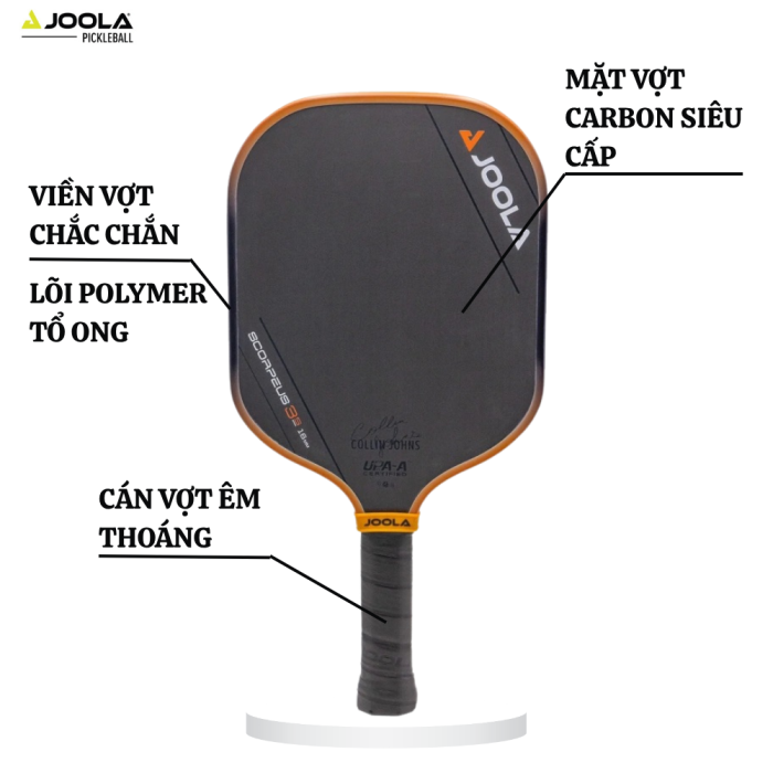 Vợt Pickleball Joola Collin Johns Scorpeus 3S 16mm, Kiểm Soát Tối Ưu, Xoáy Chuẩn Xác