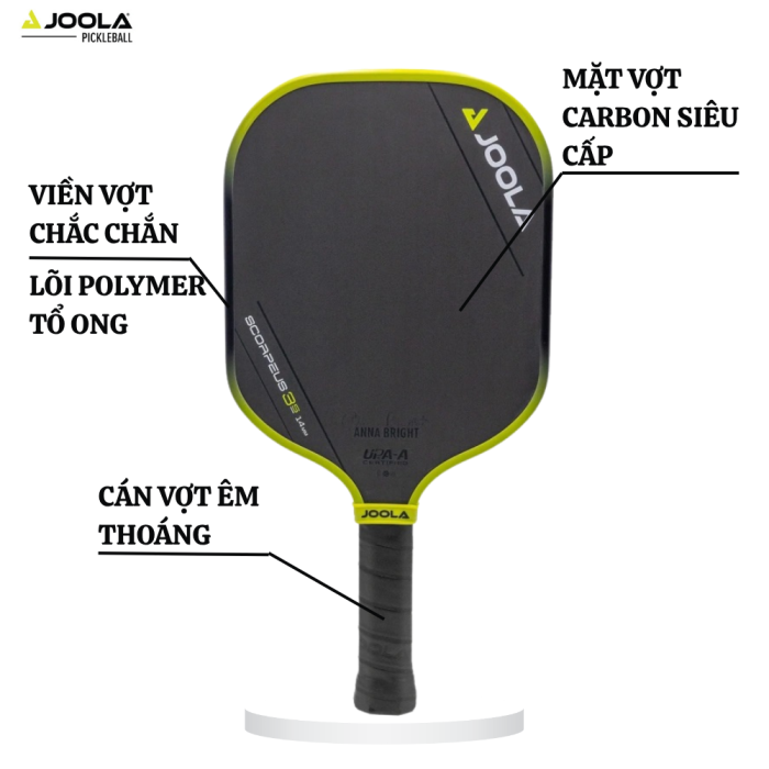 Vợt Pickleball Joola Anna Bright Scorpeus 3S 14mm, Vợt Chuyên Nghiệp, Tốc Độ, Xoáy & Sức Mạnh Bùng Nổ