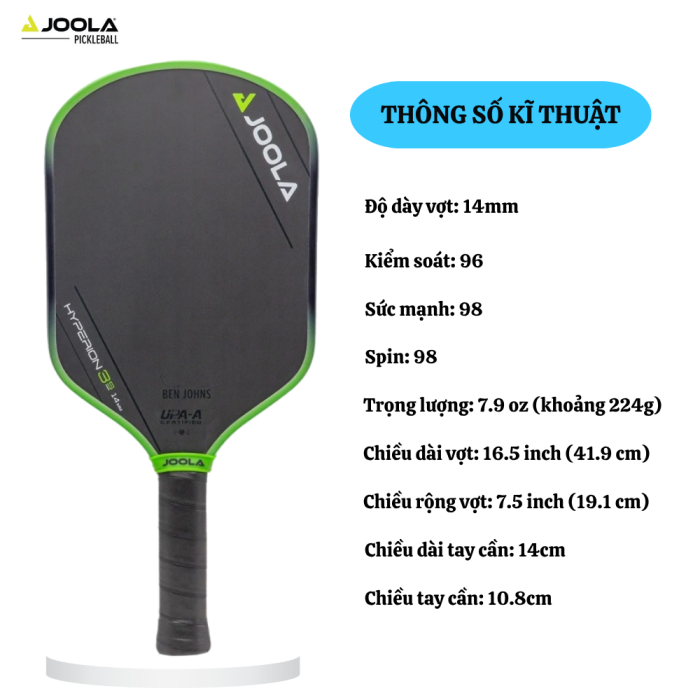 Vợt Pickleball Joola Ben Johns Hyperion 3S 14mm, Vợt Chuyên Nghiệp, Tốc Độ, Sức Mạnh & Xoáy Tối Ưu