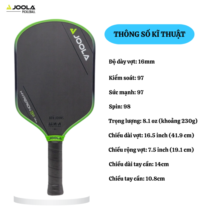 Vợt Pickleball Joola Ben Johns Hyperion 3S 16mm, Vợt Pickleball Chuyên Nghiệp, Cảm Giác Tối Ưu, Hiệu Suất Toàn Diện